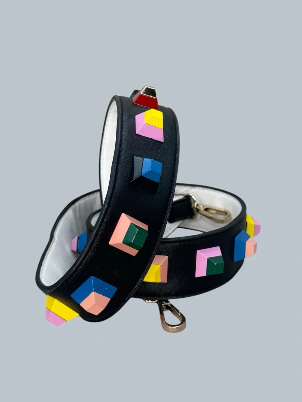 Colorful Geometric Studded Detachable Handbag Purse Strap Black Wide Shoulder St